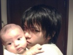With his cute baby, Alleia